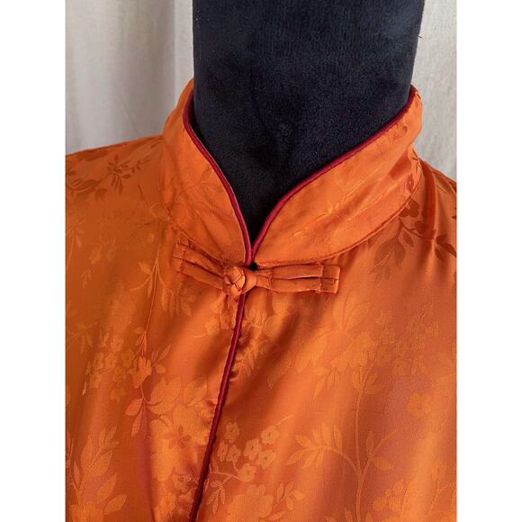 BLOOMINGDALES VINTAGE SILKY ORANGE/RED PAJAMA TOP /JACKET - Picture 3 of 9